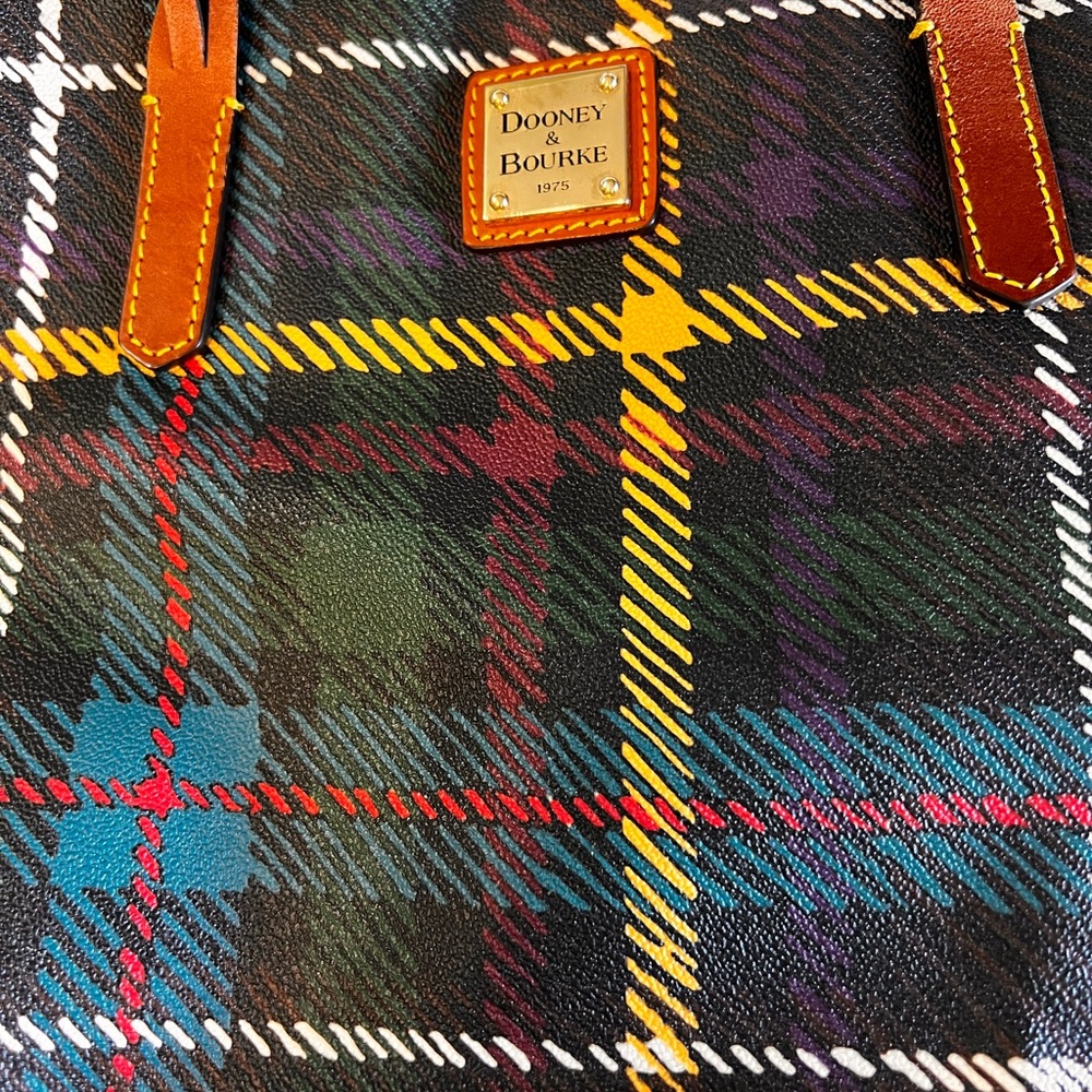 Dooney & Bourke Brown Leather/Plaid Tote Bag - Picture 4 of 9
